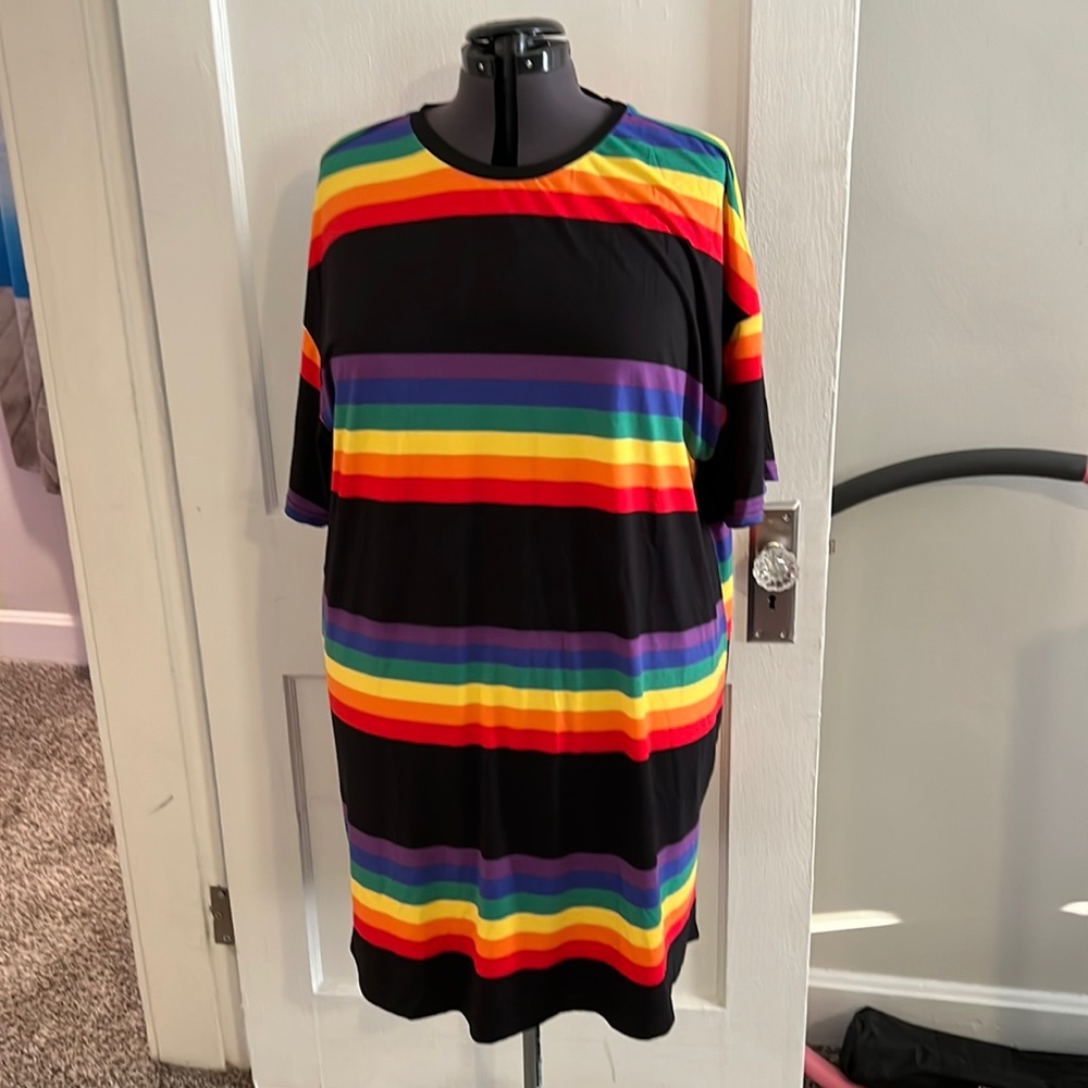 Shein Rainbow Striped Tshirt Dress NWOT size 2X